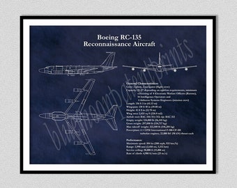 Boeing RC-135 Airplane Drawing, Boeing Stratolifter Poster, RC-135 Reconnaissance Airplane Blueprint, US Air Force Military Airplane