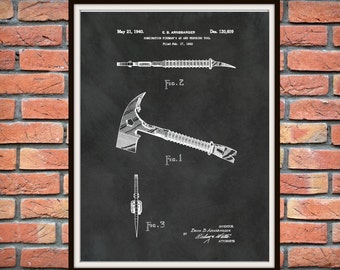 1940 Fireman's Axe Patent Print - Fire Axe Poster - Fire House Decor - Fire Equipment - Firefighter Art Gift Idea - Fireman Axe Print