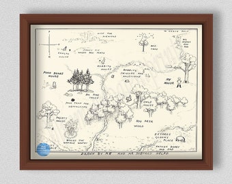 100 Acre Wood Map, Winnie the Pooh Art Print, 100 Acre Wood Drawing, E.H. Shepard Map of Hundred Acre Wood, Nursery Décor, Christopher Robin