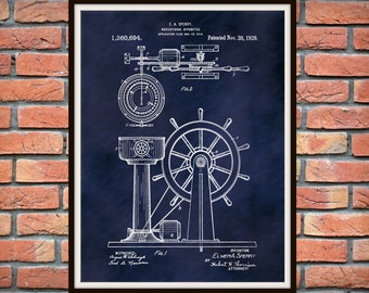 1920 Ship Navigation Patent Print Apparatus Art Print - Poster - Nautical Decor - Naval Wall Art - Ship Wheel Patent Print - Helm Wheel