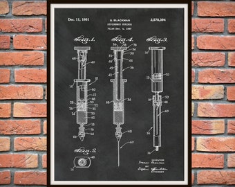 1951 Hypodermic Syringe Patent Print - Medical Poster - Medical Patent Print - Doctors Office Decor - Nurse Gift - Surgery - Hospital Decor