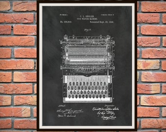 Patent 1896 Typewriter British non-QWERTY Typing Machine - Poster - Secretary Wall Art - Office Wall Art - Stenographer Art - Transcription