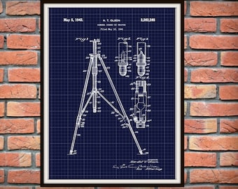 Patent 1941 Camera Tripod - Camera Stand Art Print Designed by Harold Olson - Poster Print - Wall Art - Photographic Equipment - Photography