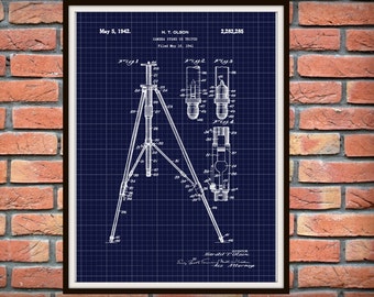 Patent 1941 Camera Tripod - Camera Stand Art Print Designed by Harold Olson - Poster Print - Wall Art - Photographic Equipment - Photography