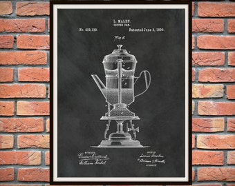 1890 Coffee Urn Patent Patent - Antique Coffee Urn Wall Art Print, Kitchen Wall Art, Coffee Urn Poster, 1890 Coffee Urn Blueprint
