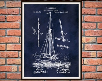 1887 Sailing Yacht Patent Print - Boom for Yacht Art Print - Sailboat Poster - Antique Tall Ship - Nautical Decor - Mayflower