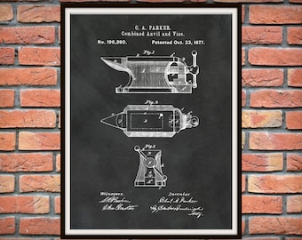 1877 Anvil Patent Print - Vise Patent Print - Farrier Wall Art - Blacksmith Tools Poster - Metal Working Tools Blueprint - Metal Forge Tools