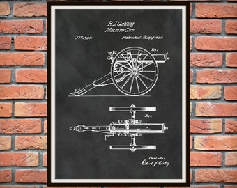 1865 Gatling Gun Patent Invented by Richard Gatling Art Print - Poster -  Fire Arm - Old West Machine Gun - Western Gun - Civil War Weapon