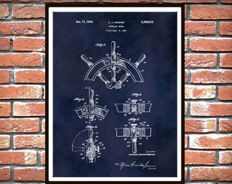 1941 Ship Steering Wheel Patent Print - Ship Helm Poster Print - Nautical Decor - Marina Decor - Navy Art - Sailor Gift Idea