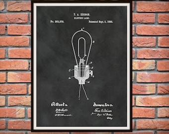 1882 Thomas Edison Patent Print, Edison Electric Light Bulb Poster, Thomas Edison Invention Blueprint,Edison Lightbulb Drawing, Teacher Gift