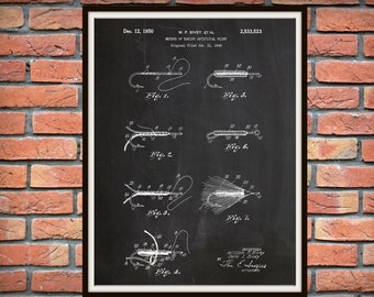 1950 Fishing Lures and Flies Patent Print, Fishing Camp Decor - Fishing Tackle Poster, Fisherman Gift Idea, Fishing Lure Blueprint