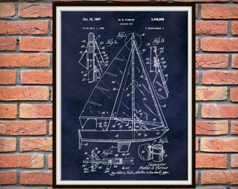 1967 Sailing Rig Patent Print - Sailboat Poster - SailBoat Decor - Nautical Decor - Wall Art - Sailboat Art - Beach House Decor