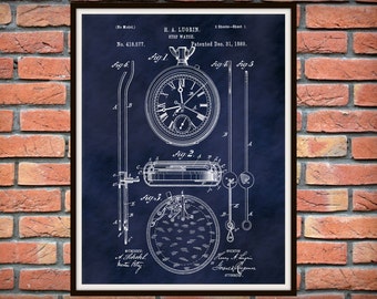 1889 Pocket Watch Patent Print - Stop Watch Patent Print - Time Piece - Poster - Clock - Home or Office Decor - Watch Collector Gift