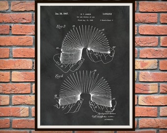 1947 Slinky Patent Print Vers #1- Slinky Patent Poster - Game Room Decor - Childs Room Decor - Steel Spring Toy - Slinky Invention Art Print