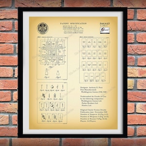 1949 Cluedo Game Patent Print, Cluedo Board Game UK Patent Print, Waddingtons Cluedo Game Patent Blueprint, Clue Game Board Poster