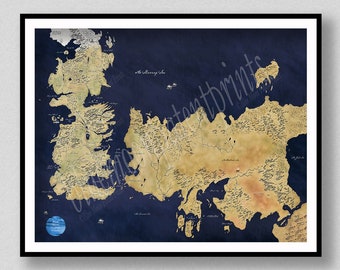 Game of Thrones Map, Westeros Map, Winterfell Map, GOT Map, Map of Westeros and Essos, Game of Thrones Wall Art, Game of Thrones Decor