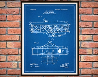 1906 Wright Brothers Airplane Patent Print Vers #2 - Kitty Hawk Airplane Poster - Aviation Decor - Aviator Gift Idea - Pilot Gift