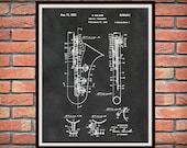 1937 Saxophone Patent Print By Selmer - Musical Instrument - Brass Horn - Music Room Art - Orchestra Art - Marching Band - Jazz Band Gift