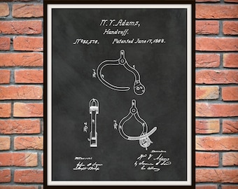 1862 Hand Cuff Patent Print - Handcuff Poster - Police Art  - Police Equipment - Police Station Decor - Handcuff Patent Print