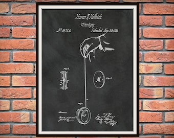 1866 YoYo Patent Print, Whirligig Toy Patent Print, YoYo Poster Print, Yoyo Invention Wall Art, Yo Yo Poster, Game Room Decor