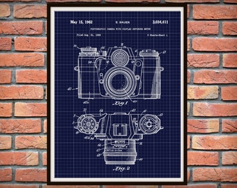 1962 SLR 35mm Camera Patent Print, Vintage Zeiss Ikon Camera Art Print, 1962 Zeiss SLR Camera Poster, Photography Buff Gift Idea