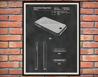 2010 iPhone Patent Art Print - Apple iPhone - Steve Jobs - Cell Phone Drawing Illustration - Home or Office Decor Electronics Apple