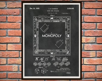 1935 Monopoly Patent Print - Monopoly Board Poster Print - Game Room Decor - Monopoly Game Patent Print