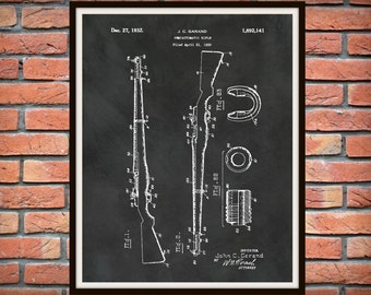 1932 M1 Garand Patent Print - M1 Garand Carbine Rifle Blueprint - Military Rifle Poster, Marine Army Veteran Gift