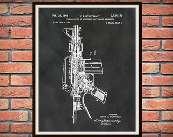 1966 M-16 Rifle Patent Print, M16 Poster Invented by Sturtevant - AR15 Poster - M16 Military Weapon Blueprint - M-16 Sniper Rifle Poster