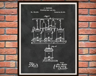 1873 Brewing System Patent Print, Beer Poster,  Ale - Art Print Poster - Wall Art - Bar Room Art - Man Cave - Tavern Art