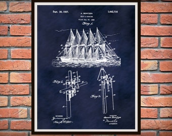 1925 Ship Rigging Sails Patent Print - Nautical Decor - Sailboat Print - Tall Ship Patent Print - Schooner Poster - Clipper Ship Print