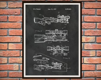 Patent AK-47 With Scope 1997 Assault Rifle - Art Print - Poster -  Fire Arm - Weapon - Military Weapon - Machine Gun - Wall Art