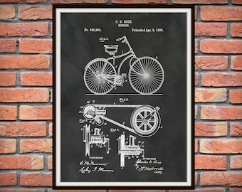 1890 Bicycle Patent Print - Bicycle Blueprint - 1890 Bicycle Poster - Bicycle Shop Decor - Bicyclist Gift Idea - Antique Bicycle Drawing