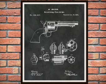 1875 Colt 45 Patent Print Revolver Peacemaker Designed by William Mason for Colt Fire Arms Wall Art - Fire Arm - Weapon - Western Gun