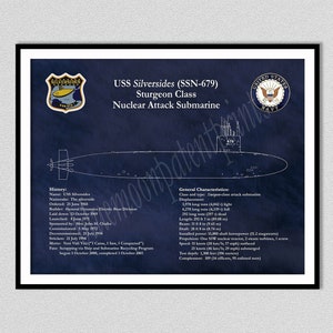 USS Silversides SSN-679, Sturgeon Class Submarine Blueprint, Sturgeon Class Submarine Poster, USS Silversides Submarine Poster