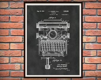 Patent 1941 Typewriter Patent Art Print - Wall Art - Secretary Wall Art - Writer Art - Stenographer Art - Transcription Art