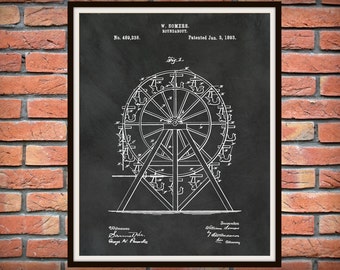 Patent 1893 Ferris Wheel Patent Art Print - Poster Print - Roundabout Patent - Carnival Ride - Amusement Park Wall Art - Circus Art