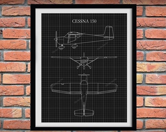 Cessna 150 Skyhawk Drawing - Airplane Art Print - Poster - Aviation Art - Aviator Decor - Pilot Art - Aviation School Art