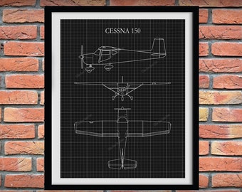 Cessna 150 Skyhawk Drawing - Airplane Art Print - Poster - Aviation Art - Aviator Decor - Pilot Art - Aviation School Art