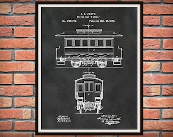 1879 Streetcar Patent Print - San Francisco Streetcar Blueprint - Streetcar Poster - Streetcar Art - Streetcar Decor - Streetcar Invention