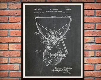 1950 Timpani Drum Patent Print - Kettle Drum Patent Print - Music Room Decor - Orchestra Art - Kettledrum - Jazz Band Decor