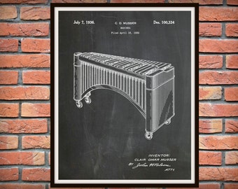 1936 Marimba Patent Print - Xylophone Patent Print - Music Room Decor - Orchestra Art - Marching Band Instrument - Jazz Band Gift