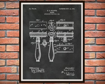 1904 Gillette Razor Patent Print - Bathroom Decor - Barber Shop Decor - Wall Art - Gillette Shaver Art Print - Barber Shop Decor -