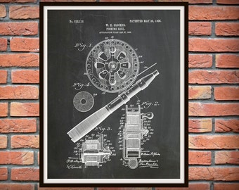 1906 Fishing Reel Patent Print - Fishing Reel Poster - Rod and Reel Drawing Illustration - Angler Wall Art - Fishing Rod Drawing