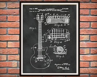 1955 Gibson Guitar Patent Print Les Paul Patent Print - Rock Band Poster - Music Room Decor - Electric Guitar Patent Print - Rock Band Decor