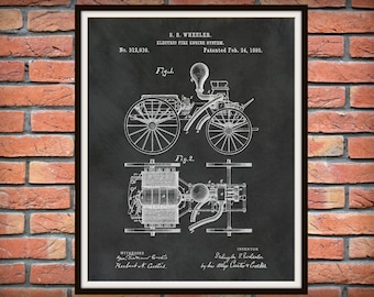 1885 Electric Fire Engine Patent Print - Fire House Decor - Firefighter Gift Idea - Fire Department Decor - Fire Truck Poster - Fireman Gift