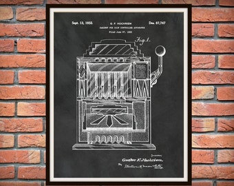 1932 Slot Machine Patent Print - Gambling Machine Blueprint - Casino Decor - Gambler Decor - Slot Machine Poster - Game Room Decor