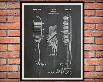 1934 Hair Brush Patent Print, Barber Shop Decor, Hair Salon Wall Art, Hairdresser Gift Idea, Bathroom Decor, Hair Brush Wall Art