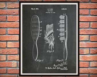 1934 Hair Brush Patent Print - Barber Shop Decor - Hair Salon Decor - Hairdresser Gift Idea - Bathroom Decor - Beauty Parlor Wall Art