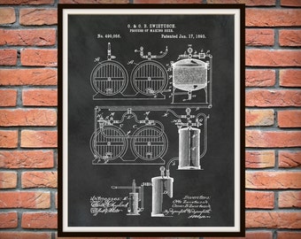 1893 Beer Brewing System Patent Print,  Beer Brewing Poster, Sports Bar Décor, Craft Beer Brewery Décor, Beer Making Process Drawing